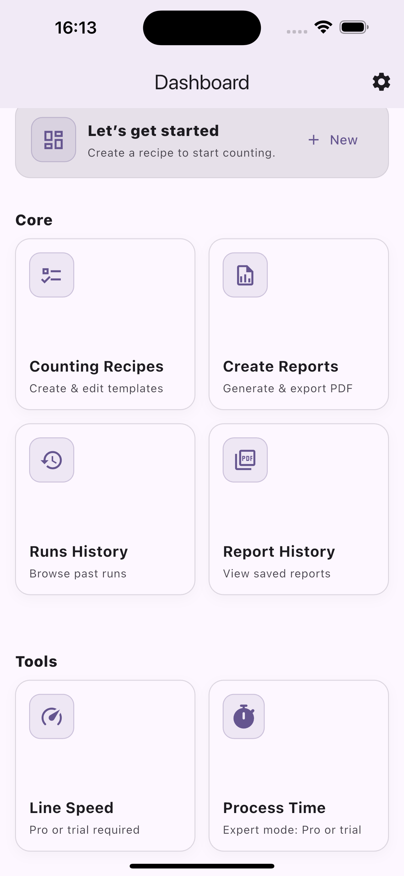 Counter-i Dashboard screen